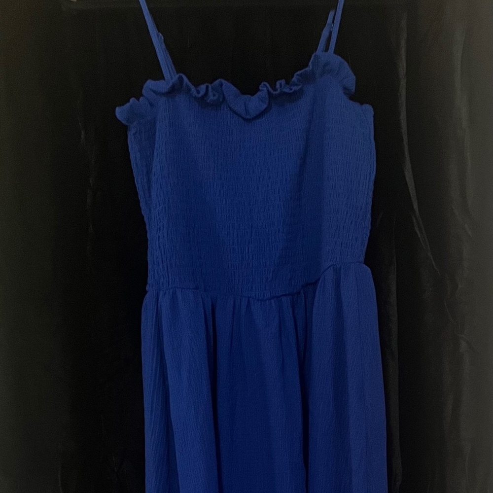 Smocked bodice blue dress